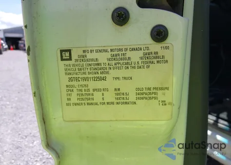 2001 GMC Sierra 1500 Sle from USA, damaged, VIN 2GTEC19V011225042